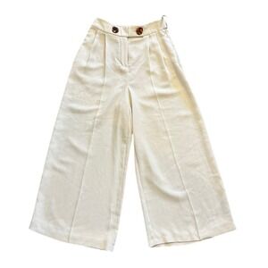 Topshop Cream High Waisted Wide Leg Pleated Culotte Trousers Womens Size 0